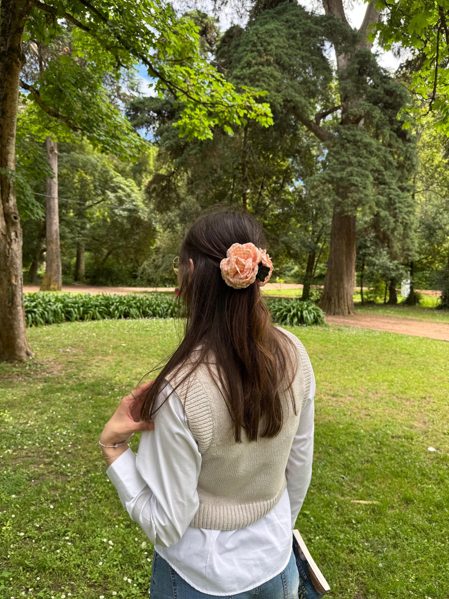 Salmon Vichy Flower Clip