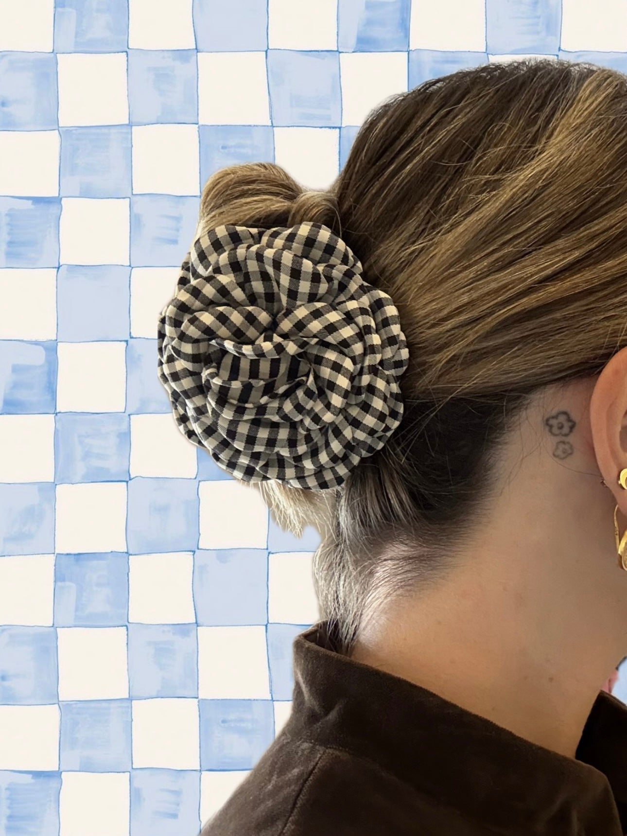 Black Vichy Flower Clip