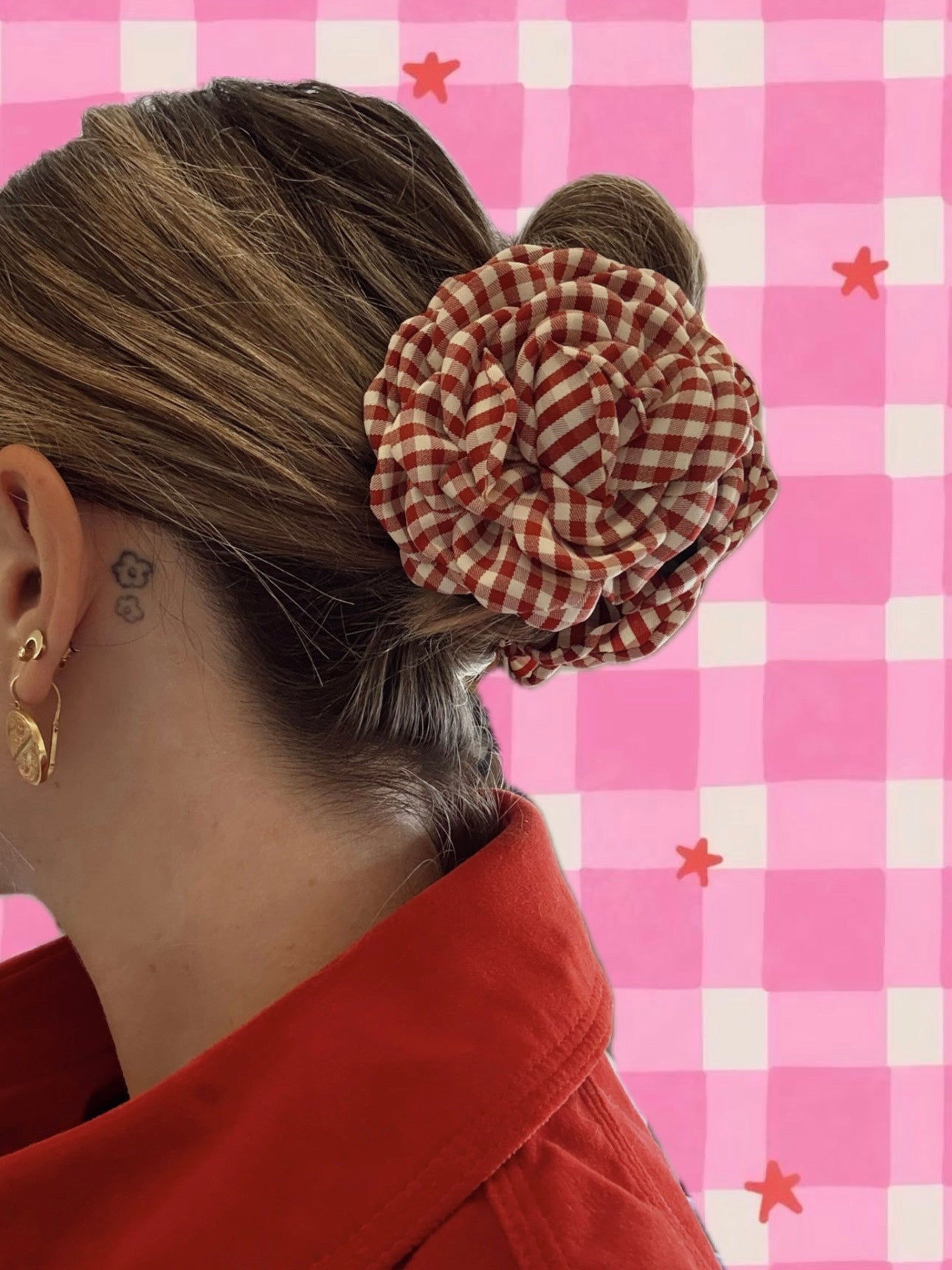 Red Vichy Flower Clip