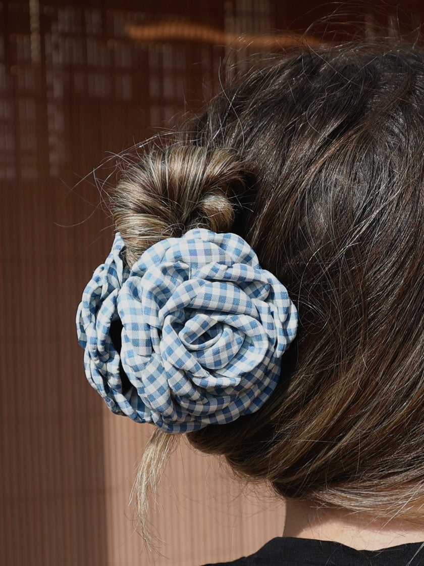 Blue Vichy Flower Clip