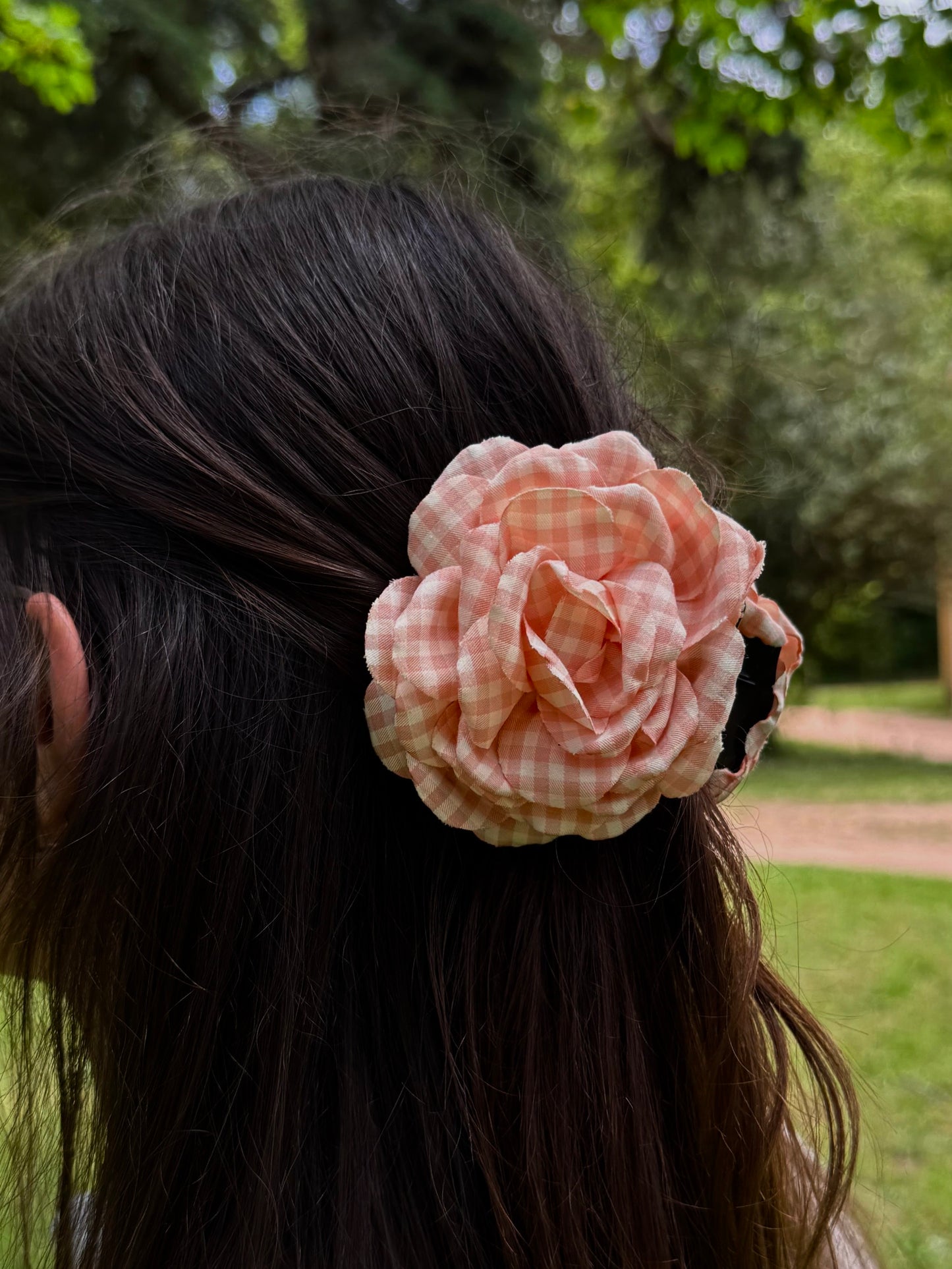 Salmon Vichy Flower Clip