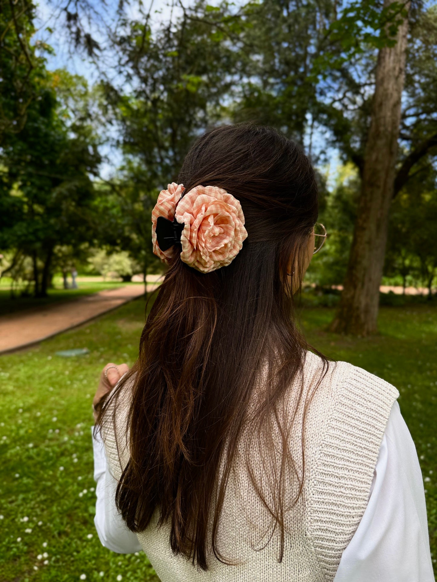 Salmon Vichy Flower Clip