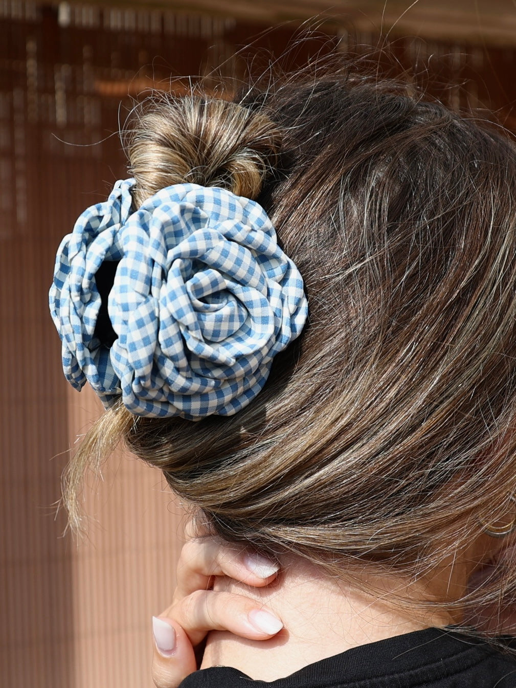 Blue Vichy Flower Clip