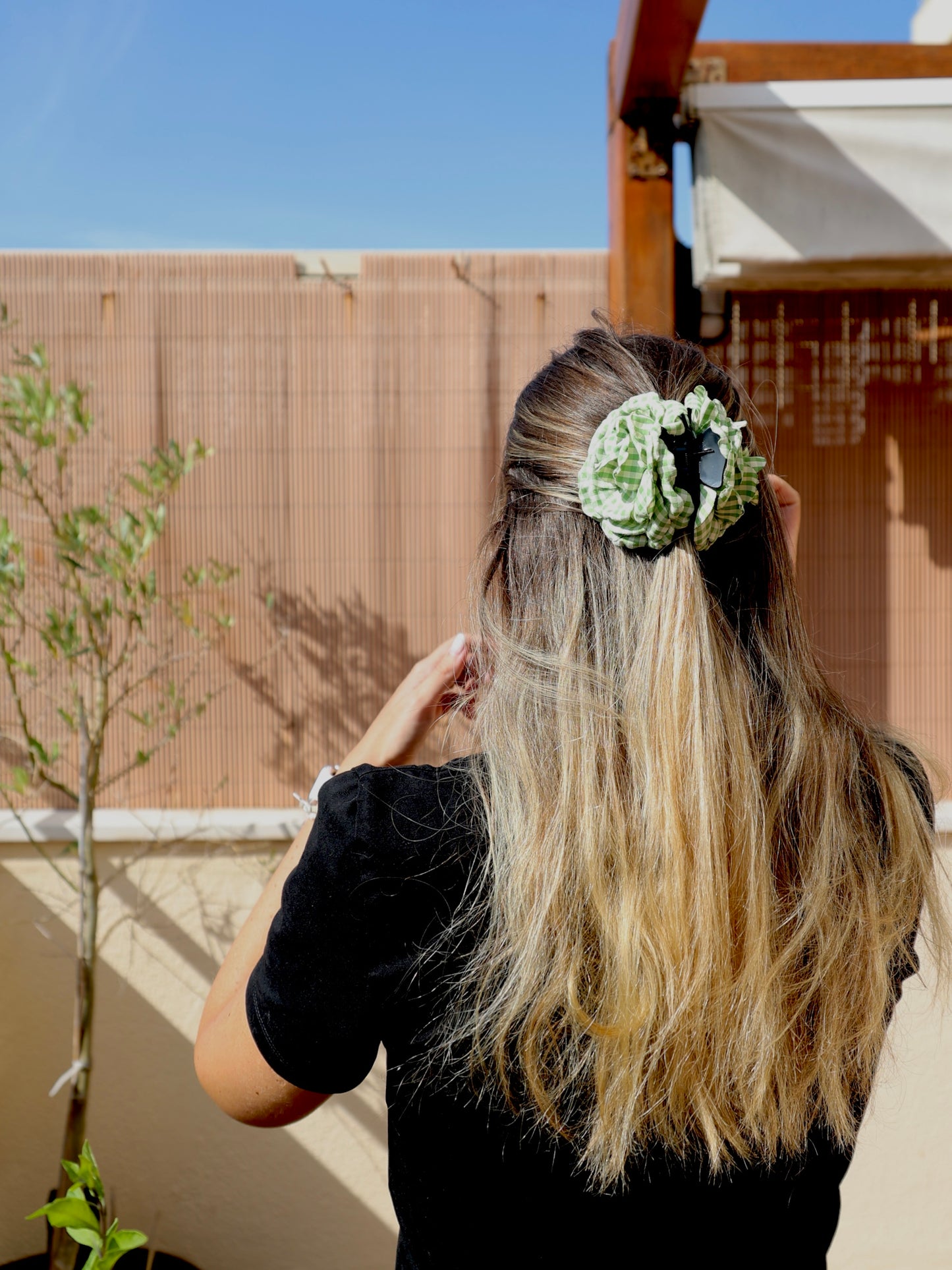Green Vichy Flower Clip