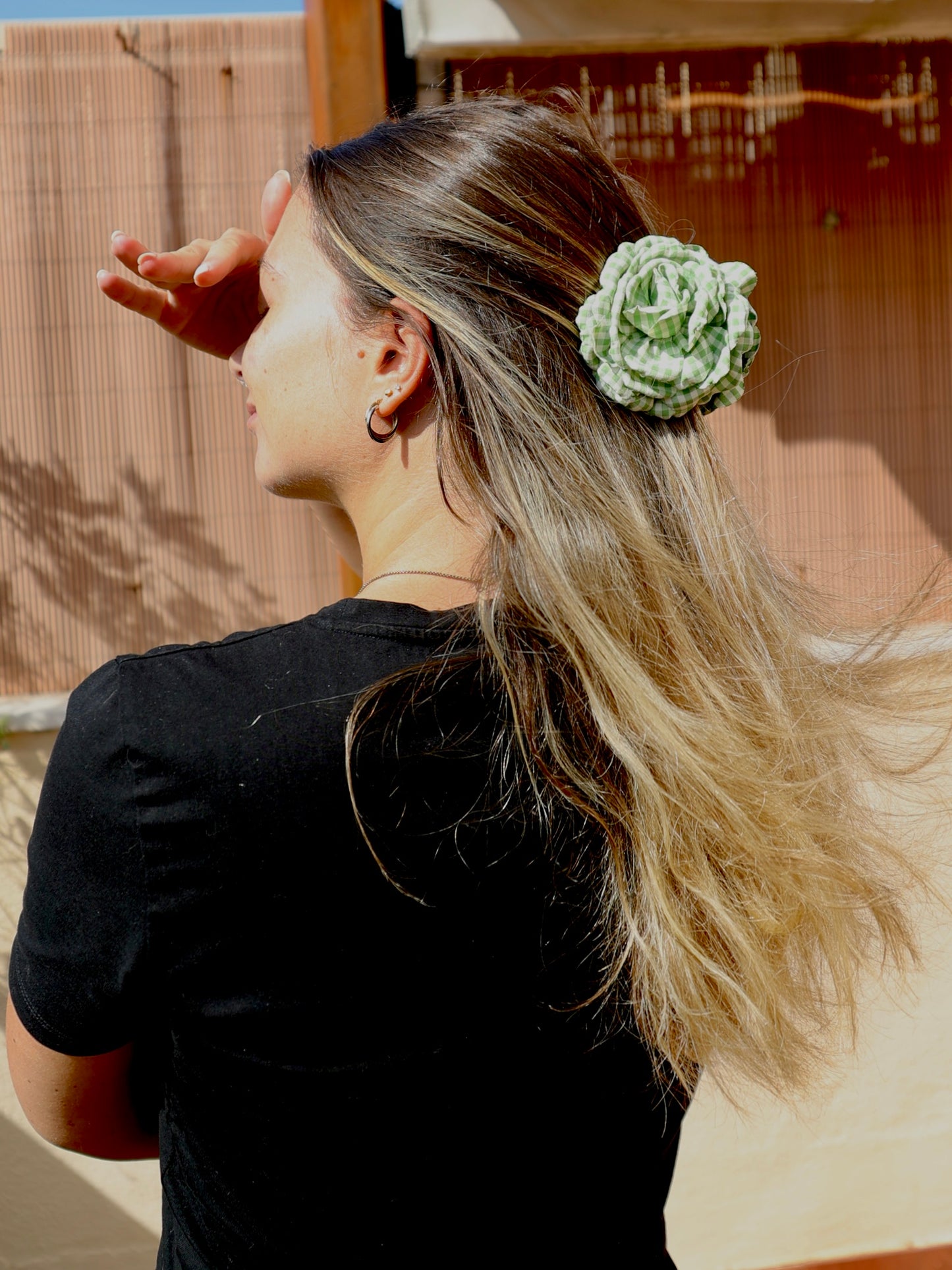 Green Vichy Flower Clip
